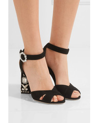 Dolce & Gabbana Bianca Embellished Suede Sandals Black