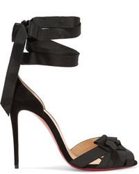 Christian Louboutin Christeriva 100 Bow Embellished Grosgrain And Suede Sandals Black