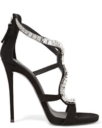 Giuseppe Zanotti Crystal Embellished Suede Sandals Black