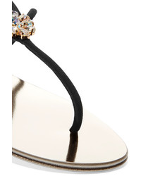 Giuseppe Zanotti Crystal Embellished Suede Slingback Sandals Black