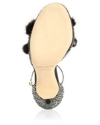 Jimmy Choo Kaylee 120 Crystal Embellished Suede Mink Fur Ankle Strap Sandals