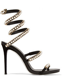 Rene Caovilla Ren Caovilla Embellished Suede And Leather Sandals Black