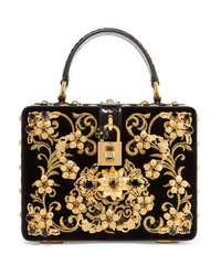 Dolce & Gabbana Dolce Box Embellished Embroidered Med Velvet Shoulder Bag