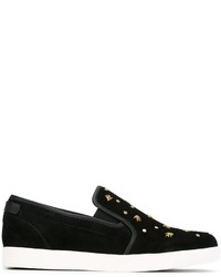 Black Embellished Suede Slip-on Sneakers