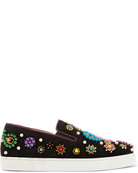 Christian Louboutin Boat Candy Embellished Suede Slip On Sneakers Black