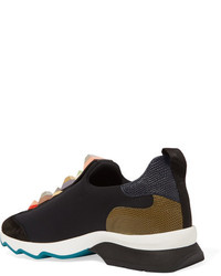 Fendi Embellished Suede And Lizard Effect Leather Trimmed Neoprene Sneakers Black