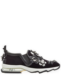Fendi Suede Sneakers With Embellished Flower Appliques