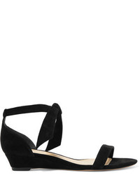 Alexandre Birman Atena Bow Embellished Suede Wedge Sandals Black