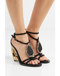 Alexander McQueen Embellished Suede Wedge Sandals