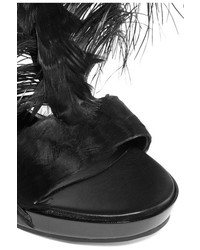 Alexander McQueen Feather Embellished Suede And Acrylic Wedge Sandals Black