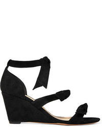 Alexandre Birman Lolita Anabela Bow Embellished Suede Wedge Sandals Black