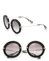 Miu Miu 49mm Round Embellished Acetate Metal Sunglasses