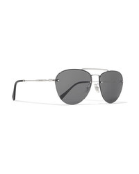 Miu Miu Aviator Style Crystal Embellished Silver Tone Sunglasses