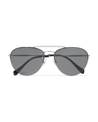 Miu Miu Aviator Style Crystal Embellished Silver Tone Sunglasses