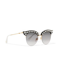 Gucci Embellished Cat Eye Acetate And Gold Tone Sunglasses