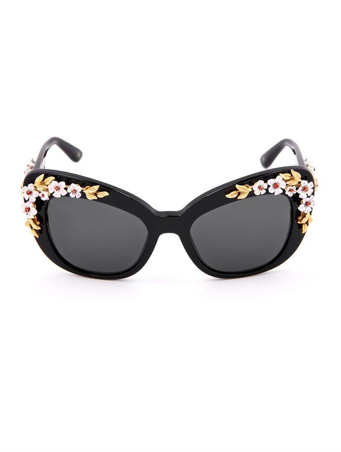 Dolce & Gabbana Flower Embellished Cat Eye Sunglasses, $1,123 |   | Lookastic