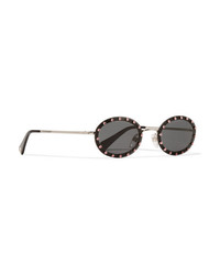 Valentino Garavani Oval Frame Crystal Embellished Acetate And Gold Tone Sunglasses