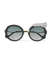 Anna Karin Karlsson Rose Et La Roue Crystal Embellished Round Frame Acetate And Gold Tone Sunglasses
