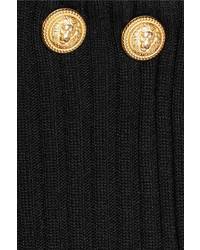 Balmain Embellished Ribbed Wool Sweater Dress Black