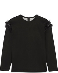 Mother of Pearl Helma Embellished Tulle Trimmed Cotton And Modal Blend Neoprene Sweatshirt Black