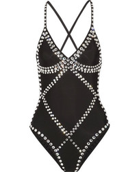 Norma Kamali Mio Crystal Embellished Swimsuit Black