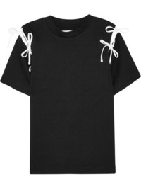 Facetasm Bow Embellished Cutout Cotton Jersey T Shirt Black