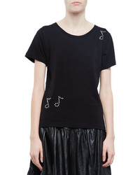 Saint Laurent Embellished Musical Note T Shirt Black Crystal