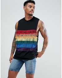 ASOS DESIGN Festival Sleeveless T Shirt With Multicoloured Front Fringing In Black