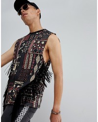 ASOS DESIGN Oversized Vest With All Over Festival Aztec Print And Fringing