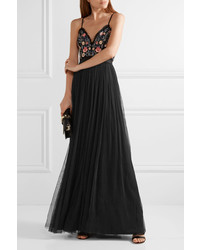 Needle & Thread Whisper Open Back Embellished Chiffon And Tulle Gown Black