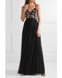 Needle & Thread Whisper Open Back Embellished Chiffon And Tulle Gown Black