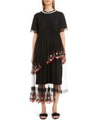 Black Embellished Tulle Midi Dress