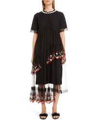 Simone Rocha Imitation Pearl Embellished Layered Tulle T Shirt Dress