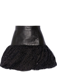 Saint Laurent Leather Taffeta And Sequin Embellished Tulle Mini Skirt Black