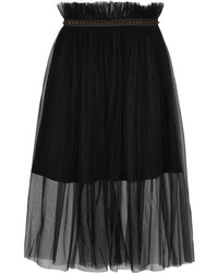 Mother of Pearl Delphia Embellished Tulle Midi Skirt Black