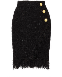 Black Embellished Tweed Pencil Skirt
