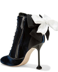 Miu Miu Bow Embellished Velvet Ankle Boots Midnight Blue