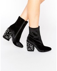 Asos Endoria Velvet Embellished Heel Ankle Boots
