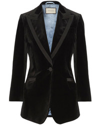 Gucci Embellished Grosgrain Trimmed Velvet Blazer Black