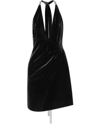 Saint Laurent Crystal Embellished Velvet Halterneck Mini Dress
