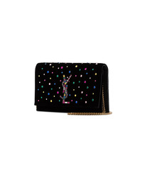 Saint Laurent Black Kate Crystal Embellished Velvet Chain Bag