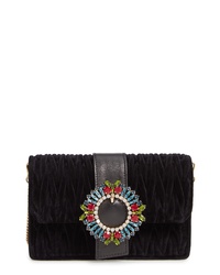 Black Embellished Velvet Crossbody Bag