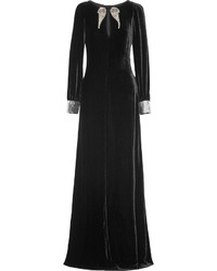Black Embellished Velvet Evening Dress