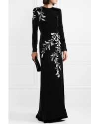 Oscar de la Renta Crystal Embellished Velvet Gown