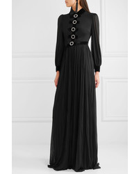 Gucci Embellished Velvet Trimmed Jersey Gown Black