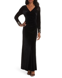 Vince Camuto Sequin Cuff Stretch Velvet Gown