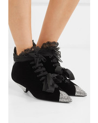 Saint Laurent Blaze Crystal Embellished Med Velvet Ankle Boots
