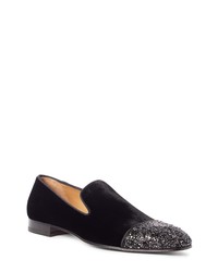 Black Embellished Velvet Loafers