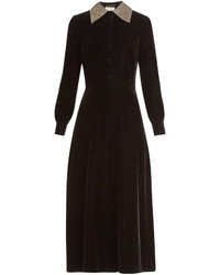 Black Embellished Velvet Midi Dress