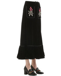 Gucci Velvet Long Skirt W Embellished Patches